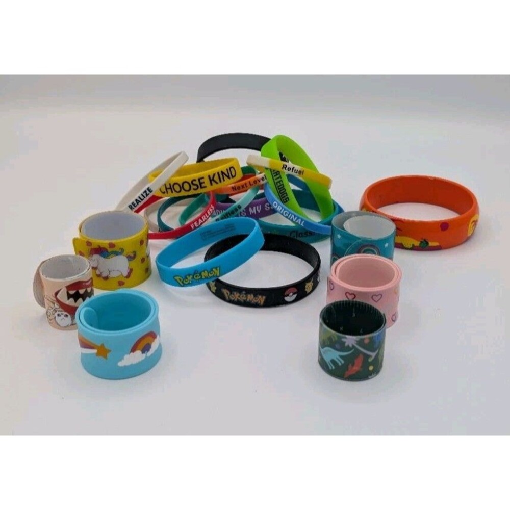 Kids Bracelets Lot 21pc Slap & Rubber Patterned Mixed Colors Party Favors